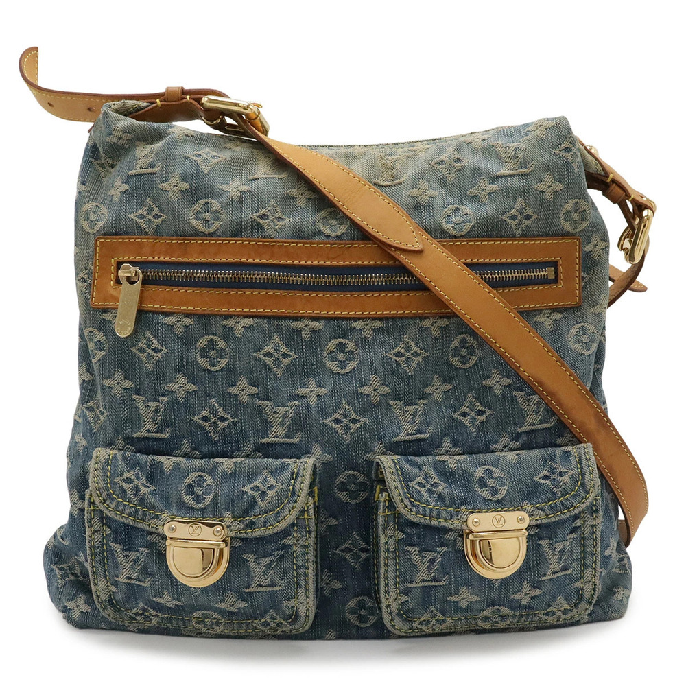 LOUIS VUITTON Monogram Denim Baggy Crossbody Bag Long Strap Blue